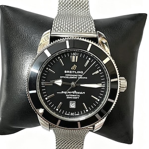 Breitling Superocean Heritage II 42mm  Watch Black Blue Dial Steel Mesh Bracelet Automatic
