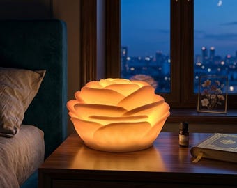 Rosa Blume LED-Nachtlicht STL-Datei, elegante Rose Lampe 3D-Druck Modell, gemütliches Blumen Schlafzimmer Dekor, sofortiger digitaler Download