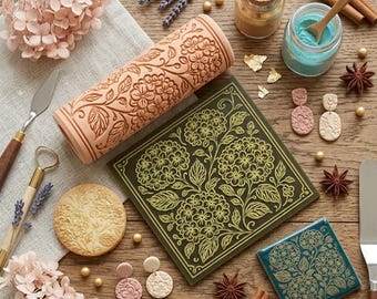 Hydrangea Polymer Clay Roller STL, Floral Textur Werkzeug für Töpferei und Keramik, Digitaler 3D Druck Download