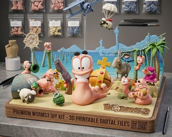 Worms Spiel Charakter STL Bundle für 3D Druck, Digitaler Download, Lustige Worm Soldaten Figur, Cartoon Spiel Modell, Harz Druck Sammlerstück