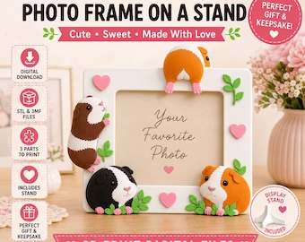 Meerschweinchen Fotorahmen STL Datei, Süßer Haustier Bilderrahmen 3D Druck Modell, Meerschweinchen Liebhaber Geschenk, Tier Schreibtisch Dekor Digitaler Download