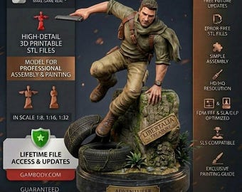Nathan Drake Uncharted STL Datei für 3D Druck, Abenteuerspiel Charakter Figur, Schatzsucher Sammlerstück, Digital Download STL & OBJ