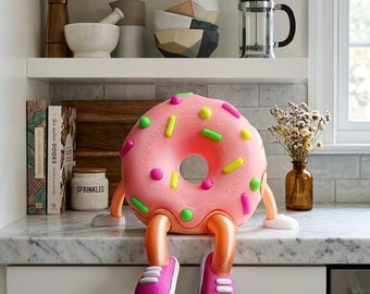 Sitzender Donut Charakter STL, süße Kawaii Donut Figur für 3D Druck, entzückende Dessert Dekor digitaler Download