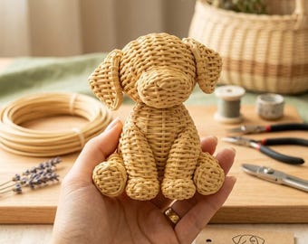 Archivo STL de perro de mimbre: adorable cachorro de estilo tejido, modelo decorativo imprimible en 3D, fácil de imprimir en 3D, descarga digital instantánea.