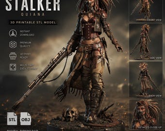 Wasteland Stalker Quiana STL File for 3D Printing, Post Apocalyptic Female Warrior Model, Sci-Fi Collectible Figure, Digital Download