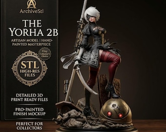 2B NieR Automata STL-Datei für 3D-Druck, Anime-Spielfigur Figur, 2B Statue Digitaler Download, Harz 3D-Druckermodell, Gamer STL