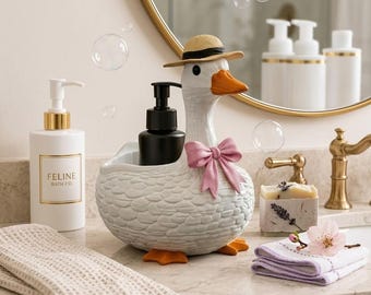Goose Seifenspenderhalter mit Schleife | Niedliches Bauernhaus Badezimmer Dekor | Gans Sink Organizer | Küchen Seife Flaschen Ständer | Rustikales Hauptgeschenk