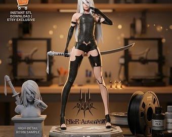 2B NieR Automata STL-Datei für 3D-Druck, Anime-Spielfigur Figur, 2B Statue Digitaler Download, Harz 3D-Druckermodell, Gamer STL
