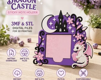Drache Sticky Note Halter STL Datei, niedlicher Schreibtisch Organizer 3D Druck, Fantasy Memo Pad Halter, Büro Dekor digitaler Download