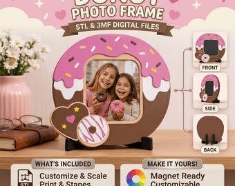 Donut-Fotorahmen-Kühlschrank-Magnet STL-Datei, süßes Dessert Küche Magnet 3D Print Design, druckbare Fotohalter Dekor, sofortiger digitaler Download