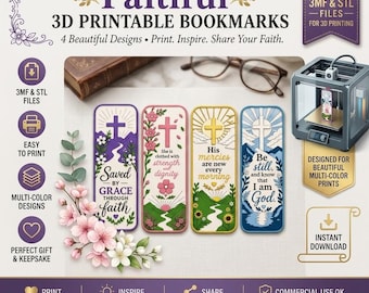 Faithful Bookmarks STL Files for 3D Printing | Christian Cross Bookmark Digital Download | Religious Bible Marker Printable 3D Model