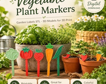 Gemüse Pflanzen Marker STL Bundle, Gartenetiketten 3D Druckdateien, Kräuter- & Gemüsepflanzen Tags, Outdoor Garten Dekor Digitaler Download