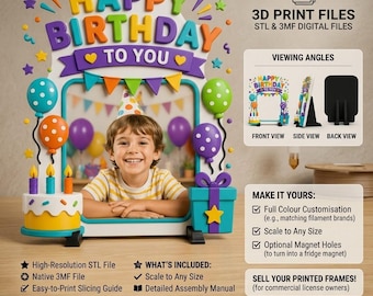Kindergeburtstag-Fotorahmen STL-Datei, netter 3D Druck-Bilderrahmen, personalisierte Geburtstags-Party-Dekor, sofortiger digitaler Download