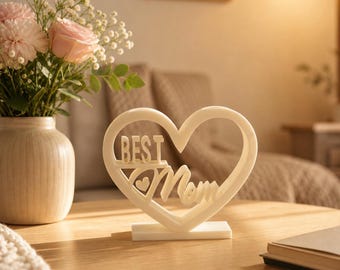 Best Mom 3D Schild, Muttertagsgeschenk für Mama, Herzdekor, personalisiertes Muttergeschenk, Wohndekor, Geschenk für Oma, Familienandenken