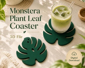 Monstera Blatt Untersetzer STL-Datei, Tropische Pflanzen Untersetzer 3D Druck Modell, Botanische Wohnkultur, Moderne Tisch Untersetzer Digitaler Download