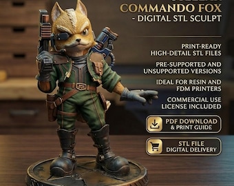Fox McCloud Star Fox STL Datei für 3D Druck, Space Pilot Fox Charakter Figur, Sci-Fi Game Sammlerstück, Digital Download STL & OBJ