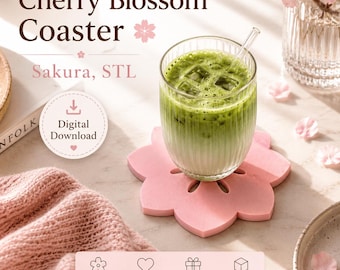 Kirschblüten-Untersetzer STL-Datei, Sakura Drink Untersetzer 3D-Druck Modell, japanische Blumen Wohnkultur, niedliche botanische Untersetzer digitaler Download