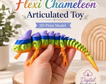Flexi Chamäleon 3D gedruckt artikulierte Spielzeug STL Modell, flexible Eidechse Fidget Spielzeug digitaler Download, Druck an Ort und Stelle Schreibtisch Spielzeug, niedliches Geschenk