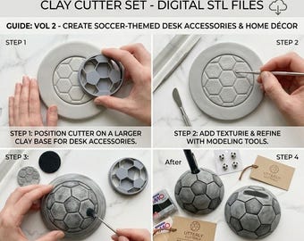 Cortador de arcilla con forma de balón de fútbol (archivo STL) – Cortador de arcilla polimérica grande imprimible en 3D, cortador de galletas con temática deportiva, descarga digital instantánea.