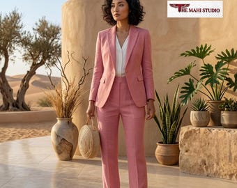 Women Linen 2 piece suits new casual fit suit
