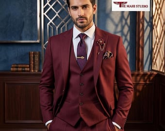 Maroon Hochzeitsanzüge 3-teiliger Hochzeitsanzug