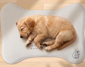 Personalized Bone Dog Mat | Custom Pet Name Rug | Non-Slip Dog Bowl Mat | Soft Microfiber Puppy Mat | New Dog Gift