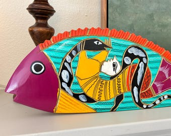 Vintage Hand geschnitzt und bemalt mexikanische Volkskunst Fisch