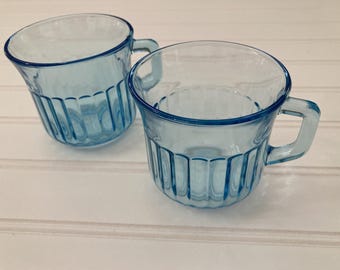 Vintage Fortecrisa Ice Blue Tassen Made in Mexico Set mit 2 Teetassen