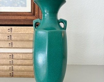 Terrakottavase mit türkis gesprenkelter Glasur, Art-déco-Stil, Boho-Küsten-Dekor