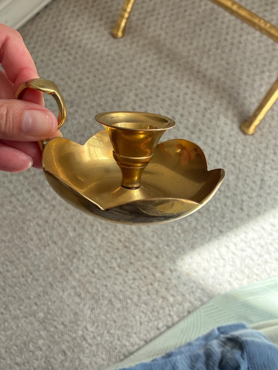Solid brass candle holder with scalloped edge flower shape