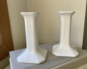 Mid Century Loucarte Portugal Pair White Porcelain Candle Holders Candle Sticks