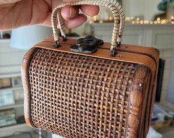 Vintage kleine Handtasche aus Bambus und Weide