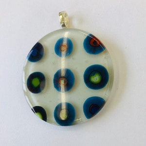Fused glass pendant, cream and blue, fused glass art jewelry, unique art glass jewelry, contemporary glass jewelry, fused glass pendant