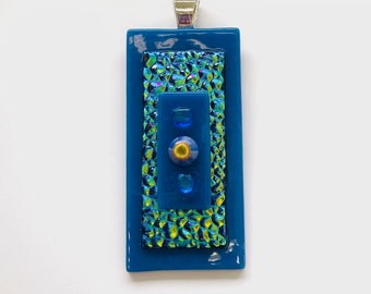 Fused glass pendant,dichroic jewelry,blue glass necklace,glass necklace,glass pendant,fused glass art jewelry,blue jewelry,artistic jewelry