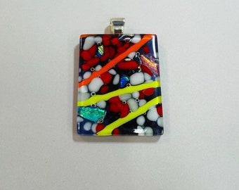 Bright glass pendant,fused glass jewelry,fused glass pendant,bright colored jewelry,modern necklace,dichroic jewelry,art glass jewelry