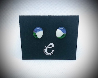 Fused Glass Stud Earrings, Multicolored Stainless Steel Posts