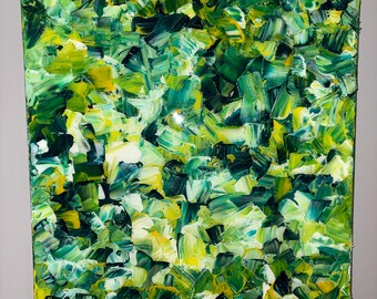 Abstract Green Palette Knife Painting on Canvas (20x16) – Textured Epoxy Resin Finish