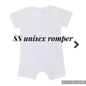 Puede incluir: Romper unisex blanco de manga corta. SS unisex romper.