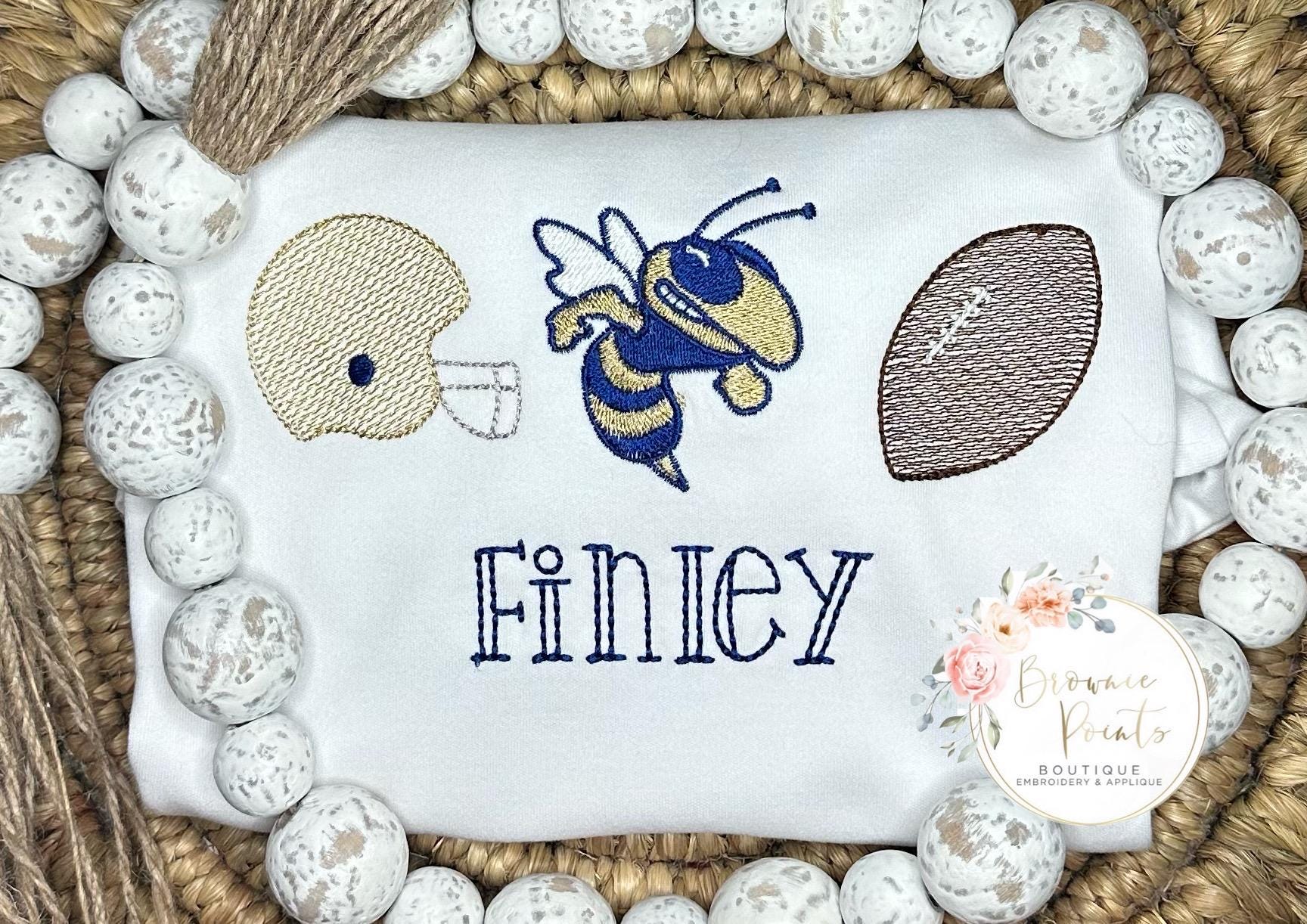 Hornet, Bee, yellow jacket football, navy and gold Embroidered shirt, romper, bubble
