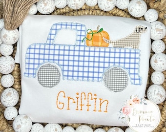 Truck with Pumpkin and puppy applique shirt