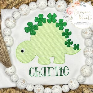 St Patrick’s Day Stegosaurus embroidery tshirt, romper, bubble