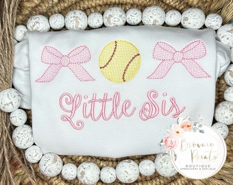 Softball Little Sis  embroidery -pink tshirt, romper, bubble