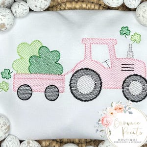 St Patrick’s Day tractor embroidery , shirt, ruffle tshirt, ruffle romper