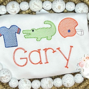Gators blue and orange trio Mascot Football Embroidered shirt, romper, bubble