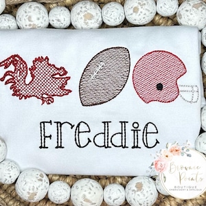 Rooster  trio  mascot, garnet and black,   Football trio Embroidered shirt, romper, bubble