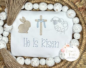 He is Risen trio, bunny, cross, lamb trio  tshirt, romper, bubble