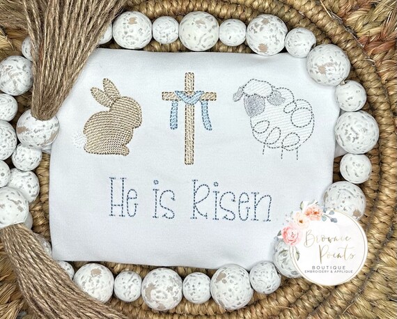 He is Risen trio, bunny, cross, lamb trio  tshirt, romper, bubble