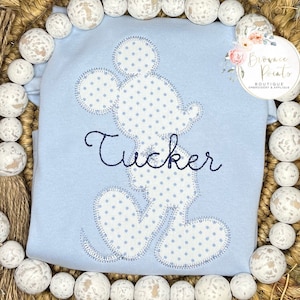 Magical mouse appliqué light blue shirt, disney shirt, tshirt, romper, bubble