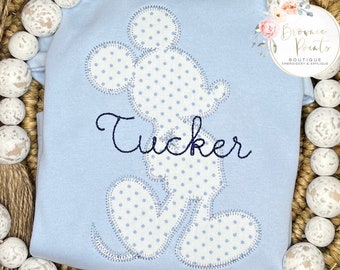 Magical mouse appliqué light blue shirt, disney shirt, tshirt, romper, bubble