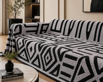 Polar Fleece Sofa Cover Anti Slip Geometric Sofa Throw Full Coverage Furniture Protector Thick Plush Washable Couch Blanket